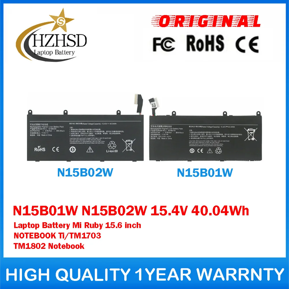 

N15B01W N15B02W 15.4V 40.04Wh Genuine Original Laptop Battery For Xiaomi Mi Ruby 15.6 inch NOTEBOOK Ti/TM1703/TM1802 Notebook