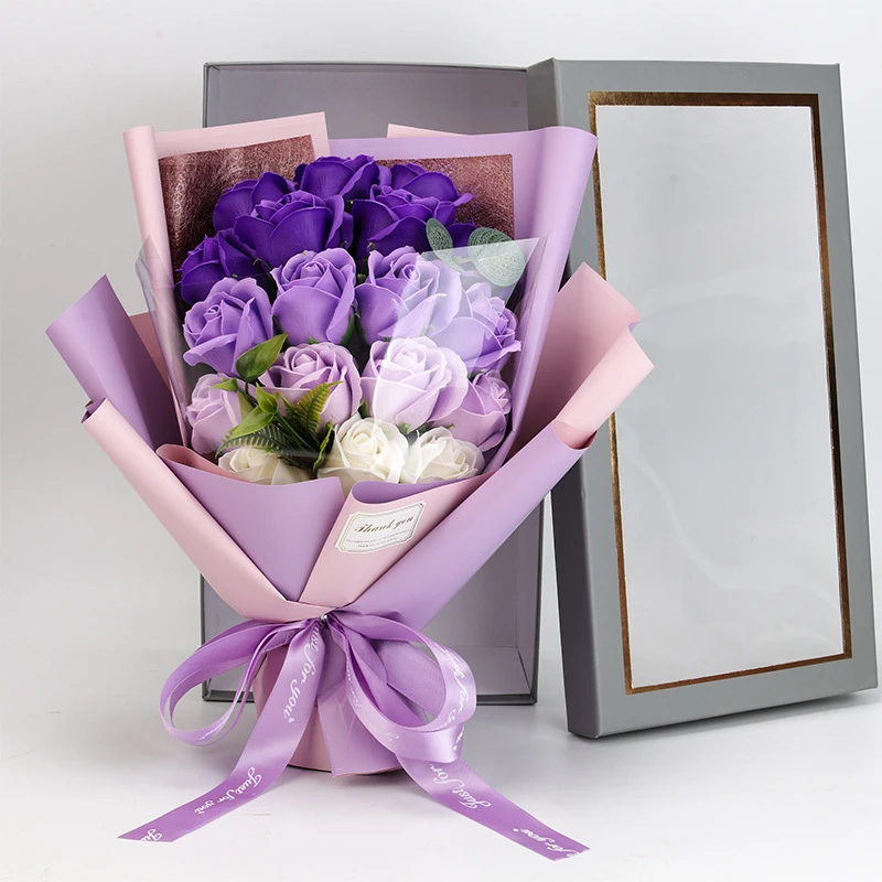 Künstliche Seifenblume, Rosenstrauß, Geschenktüten, Valentinstag, Geburtstag, Geschenk, Hochzeit, Heimdekoration, 18-Rosen-Seifenstrauß, Geschenkbox – Detail 10