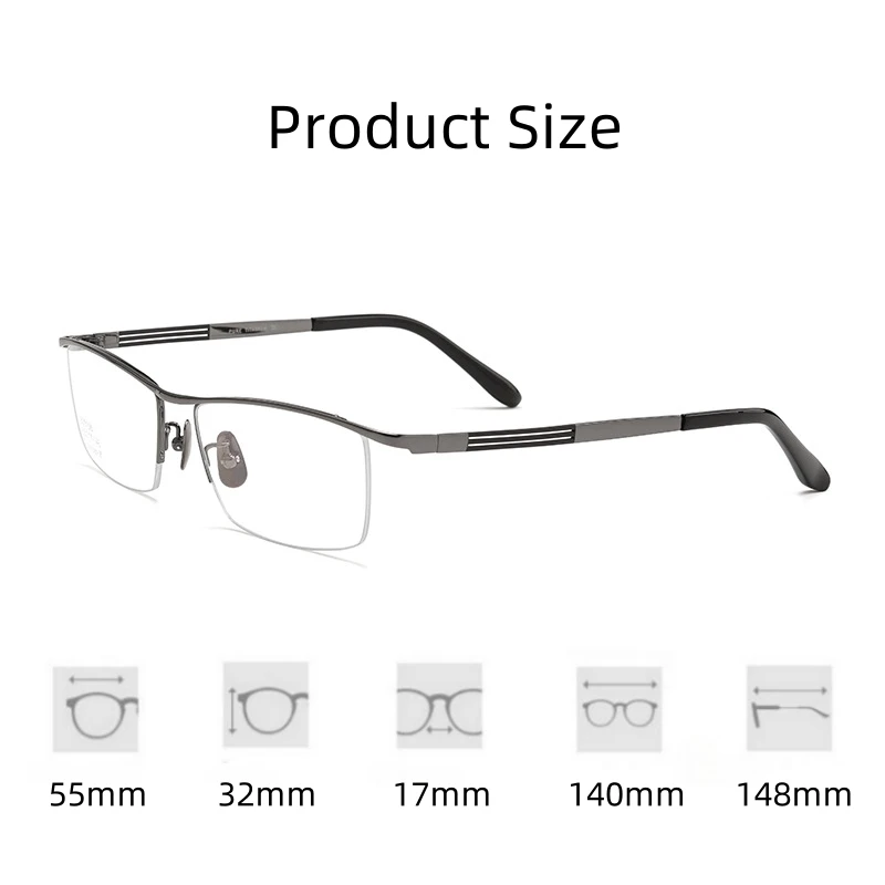 FIRADA Fashion Ultra Light Glasses Retro Comfortable Pure Titanium Half Frames Eyewear Luxury Prescription Eyeglasses Men 80015B