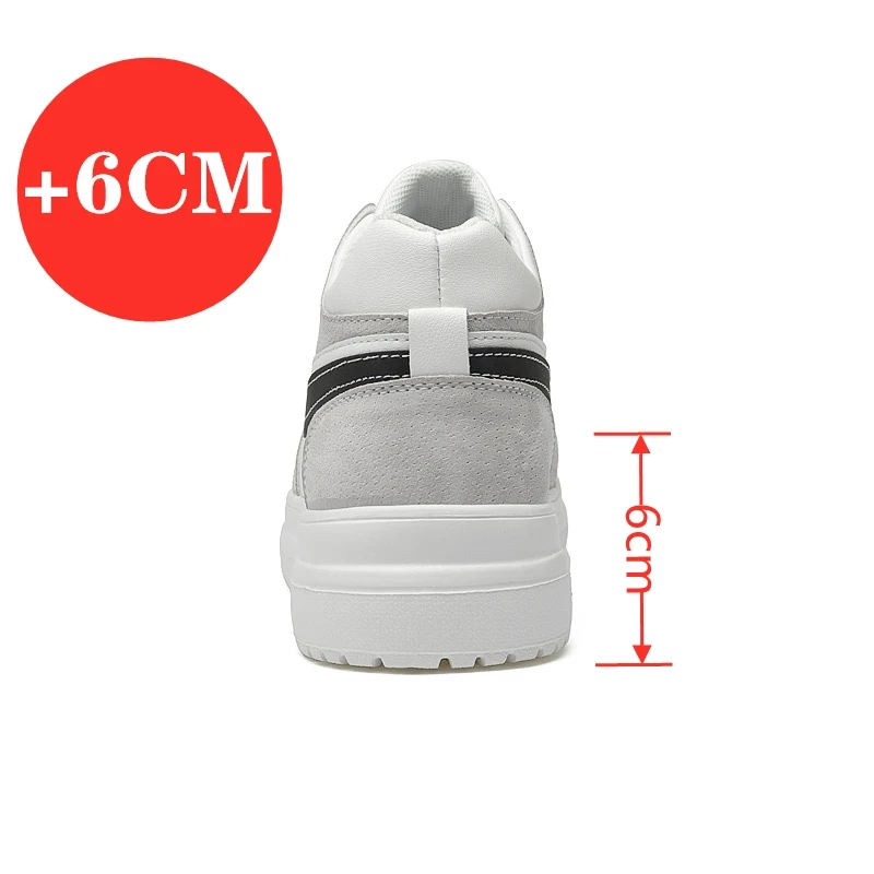 Genuine Leather Sneakers Men Sports Elevator Shoes Height Increase Shoes Insole 6cm Man Daily Life Leisure Fashion Tall Shoes