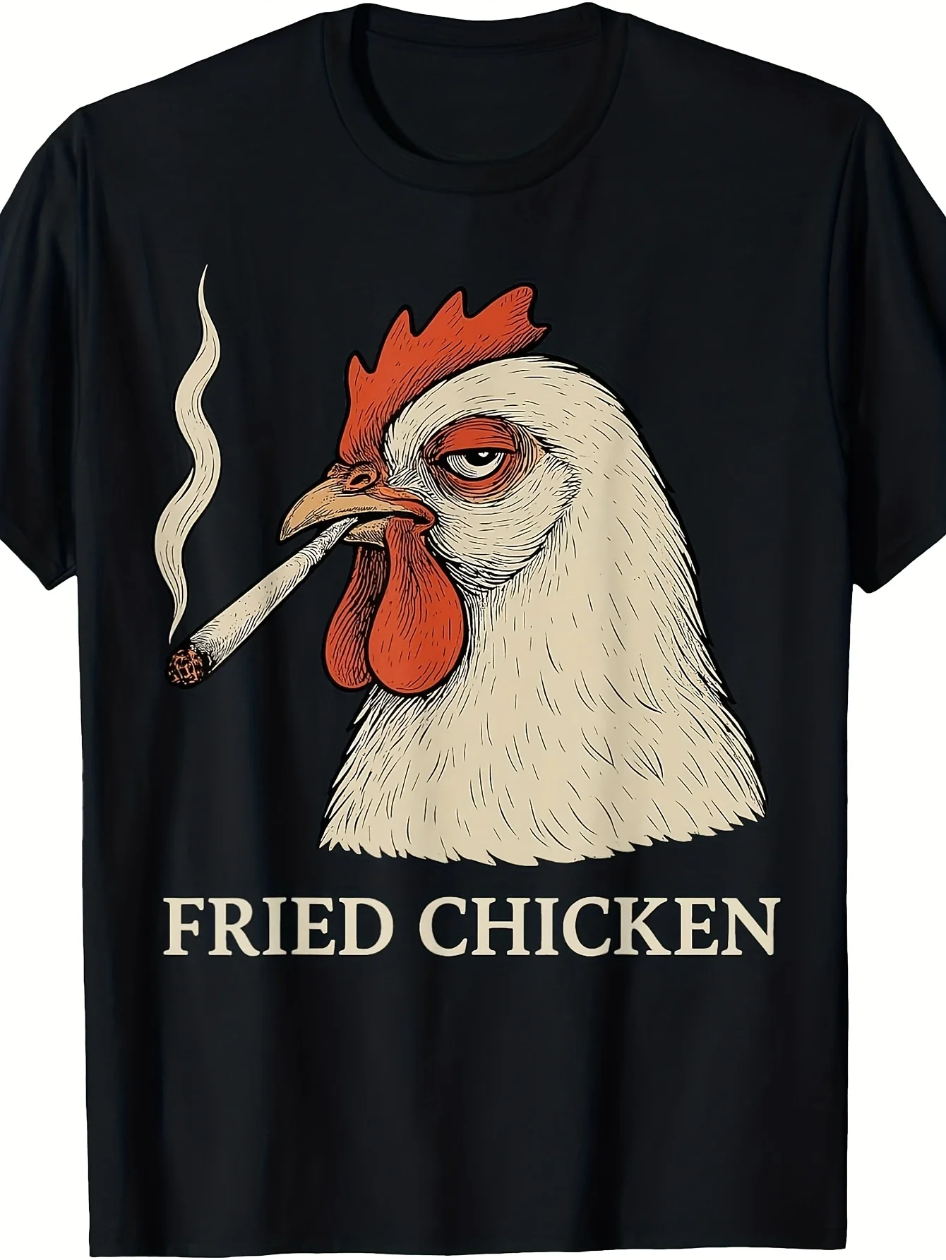 Men'S Funny for 420 T-Shirt - Smoking Fried Chicken Joint Graphic And Culture Tee | Crew Neck Short Sleeve Casual Shirt with Cartoon Rooster Design for 420 Parties, Casual Attire