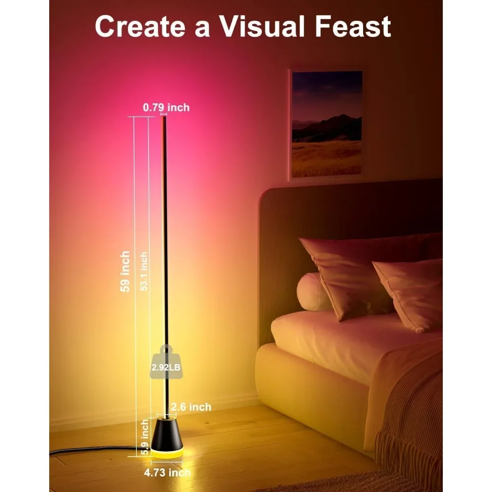 RGB LED Corner Floor Lamp,172 LEDs Standing Lamps with APP and Remote,Floor Lamp with Music Sync and 16 Million Colors