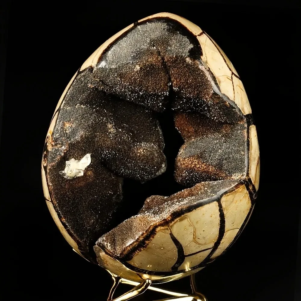 Natural Black Septarian Geode Crystal Egg - Mixed Minerals Quartz Stone for Altar Decor, Spiritual Prayer & Witchcraft