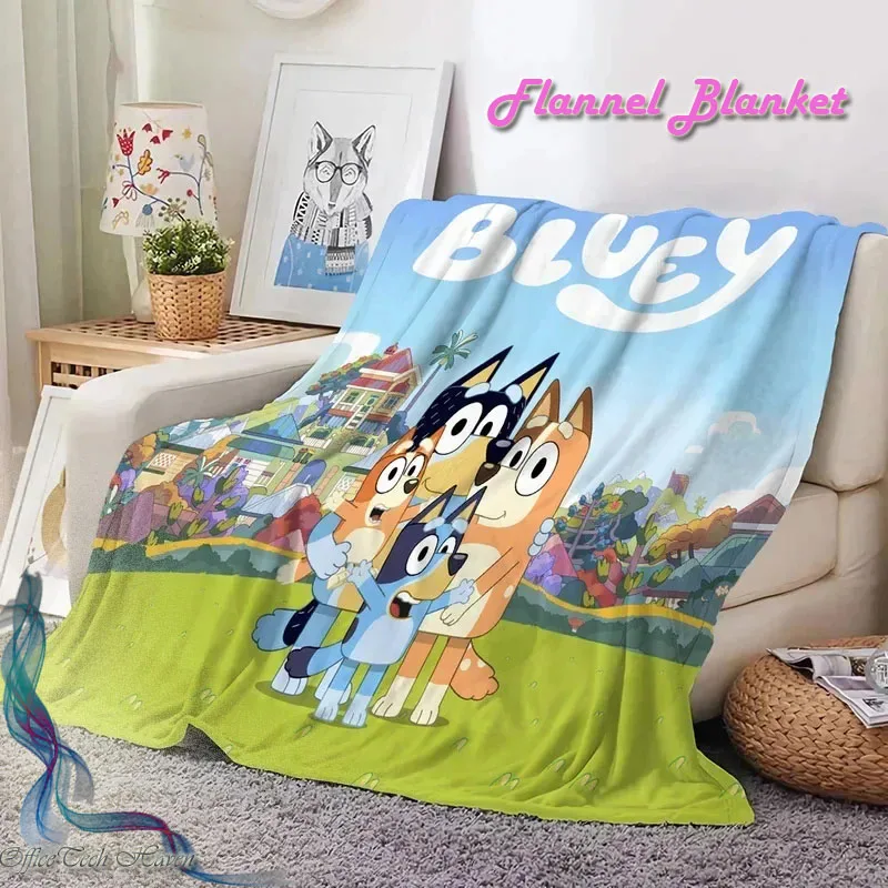 Bluey Cartoon Anime Flannel Blanket Plush Family Throw for Cozy Home & Sofa Ideal Lunch Break Cover Perfect Children & Student