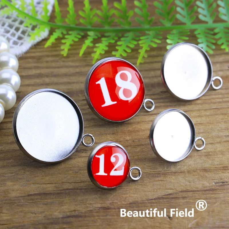 Stainless Steel 30pcs Fit 8mm 10mm 12mm 14mm Earring Base Cabochon Ear Setting Plated Round Cameo Blank Tray Hole (With Plug)
