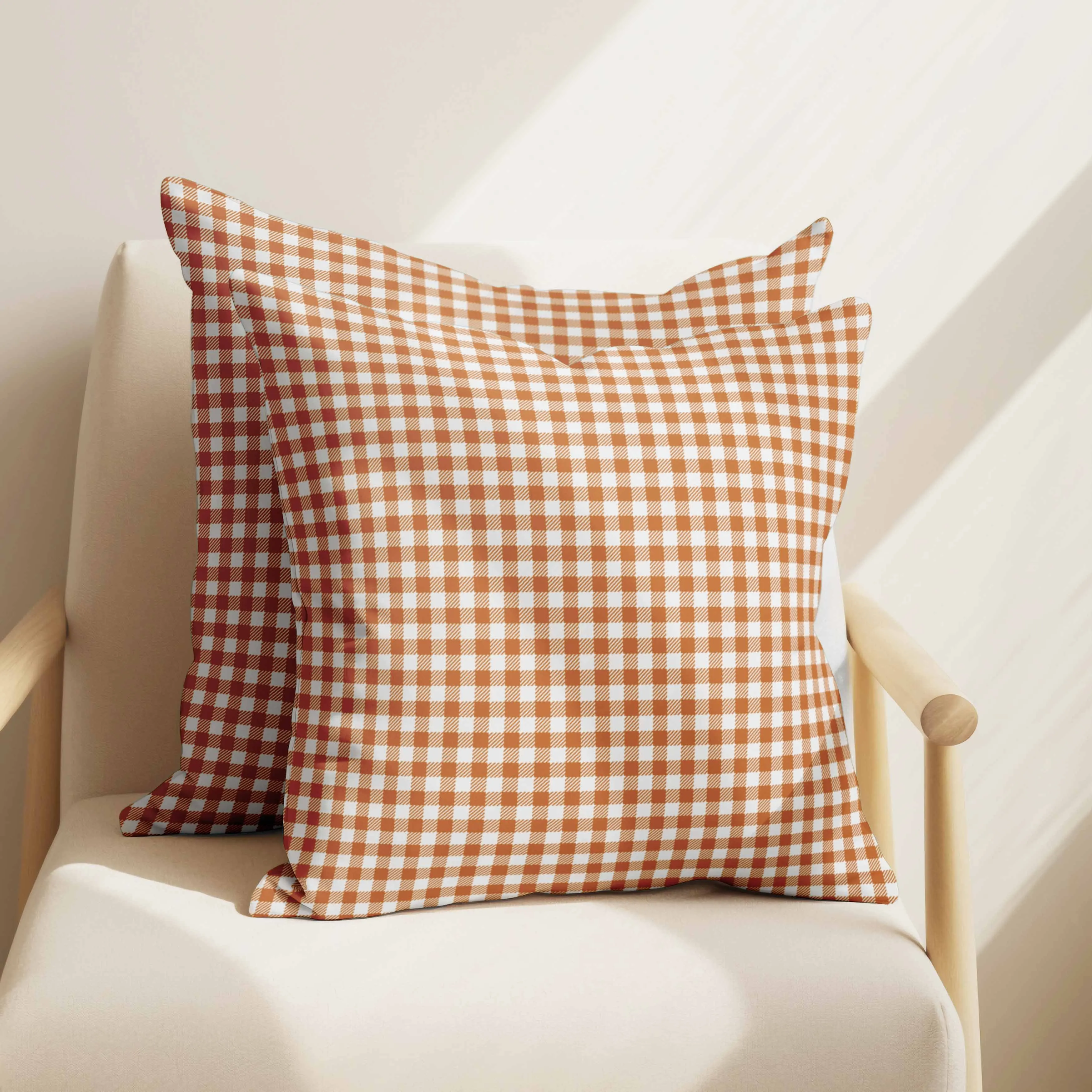 2pcs Contemporary Style Single-Sided Printed Decorative Pillow Covers, Size 18X18 Inches, Orange And White Checkered Pattern