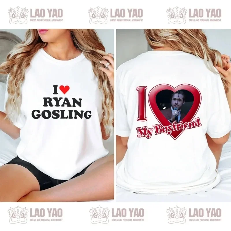 Ryan Gosling T-shirt Harajuku Top Girl Boy Top Harajuku Print Top White Loose AB Face Gift Couple Streetwear