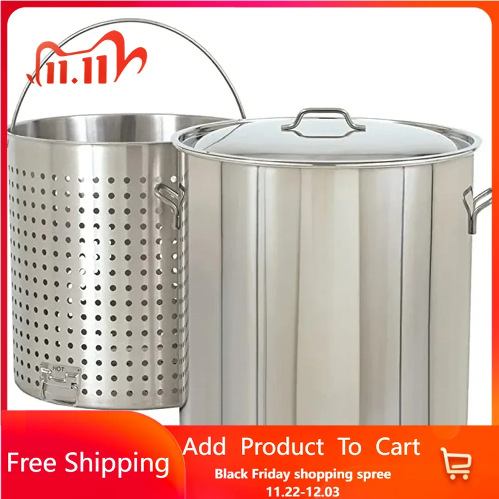 122-qt Stainless Boiler w/Basket Includes Heavy Welded Handles Perforated Stainless