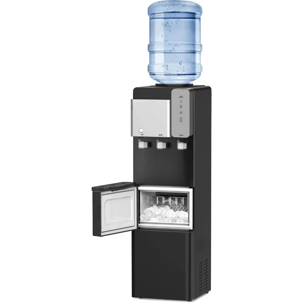 Water Dispenser w/ Ice Maker, 27LBS Water Dispenser Cooler, Daily Ice Making & Hot Cold Supply, Water Dispenser