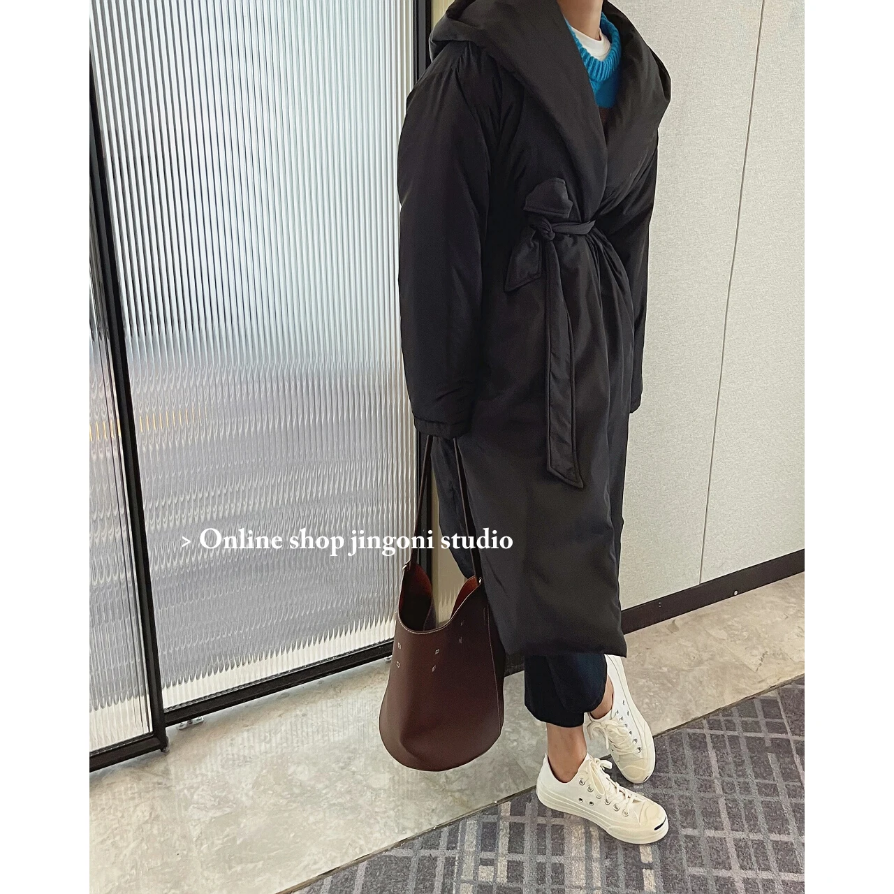 2022 Woman Winter Black Hoodie Long Overlap Down Jackets Coats Puffer Padding Clothes New Oem Y2k Tops Vintage Cardigans Parkas