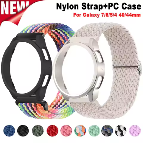 Band+Case for Samsung Galaxy Watch 7 6 5 4 40/44mm Nylon Strap Braided Bracelet PC Bumper Protector Cover SmartWatch Accessories
