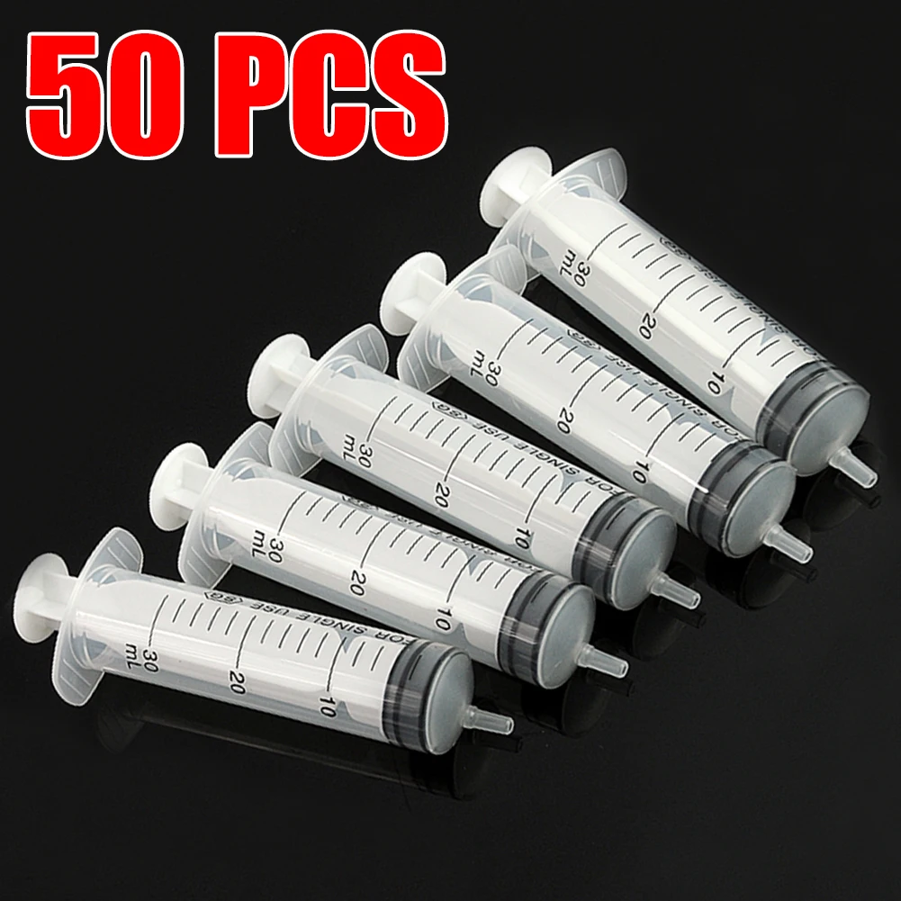 50pcs Disposable syringes Plastic Syringe 30ml Plastic Disposable Industrial Hydroponics Analyze Measuring Nutrient Syringes