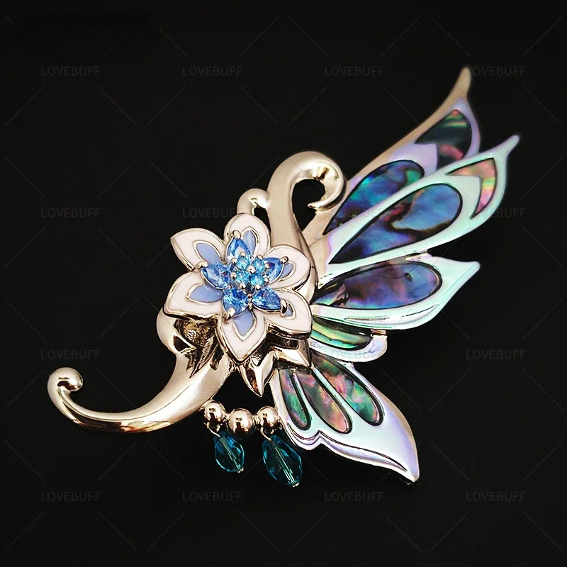 

Elegant Game Impact Artifact Song of Days Past Butterfly Wing Brooch For Women Light Luxury Copper Plated Gold Cardigan Pin