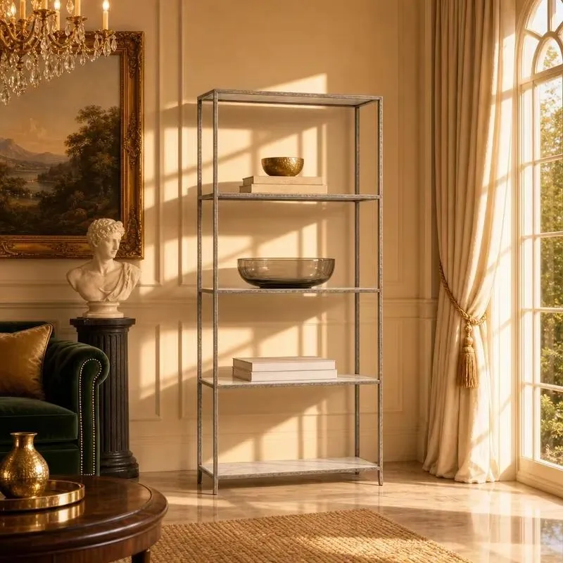 for Modern luxury hand-cast four-grid storage rack, slender metal frame, living room marble shelf, suitable for furniture