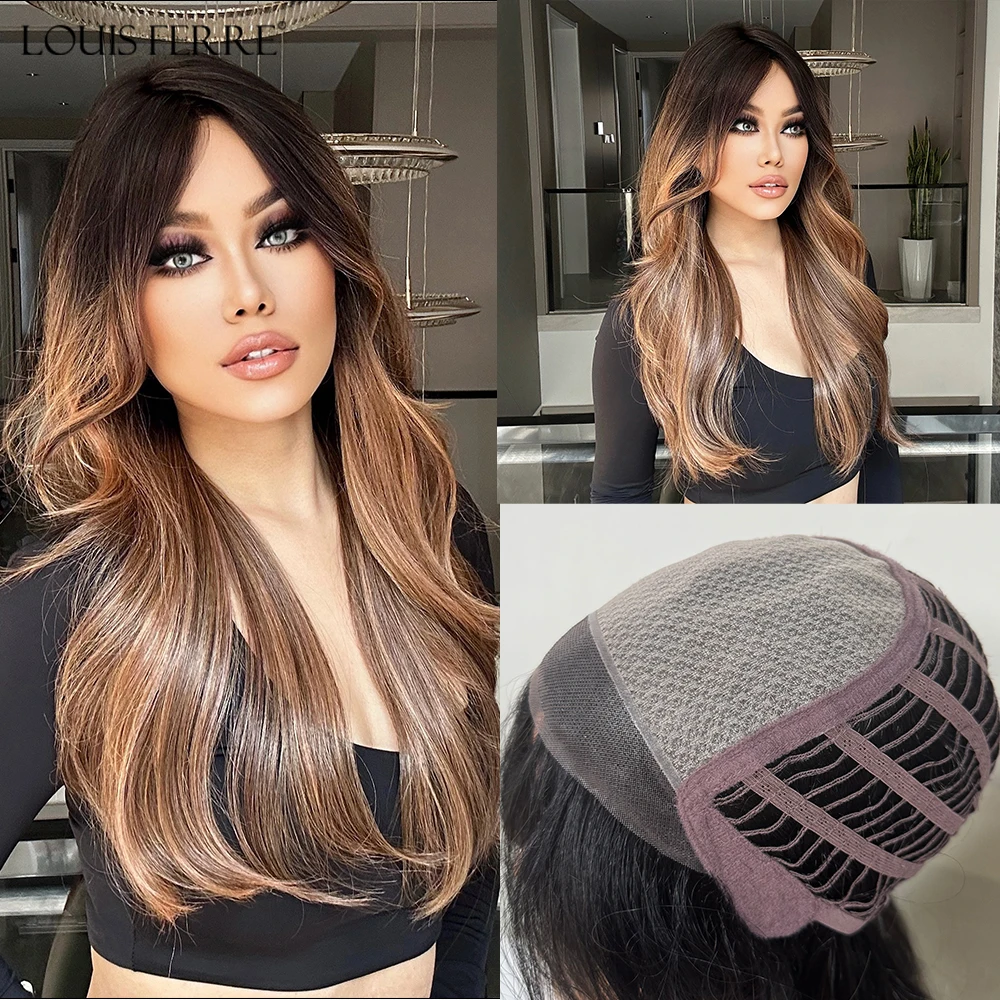 Brown Ombre Monofilament Wigs for Women Long Wavy Futura Wigs Free Parting Natural Hairline 18 inch Lace Synthetic Wig Glueless