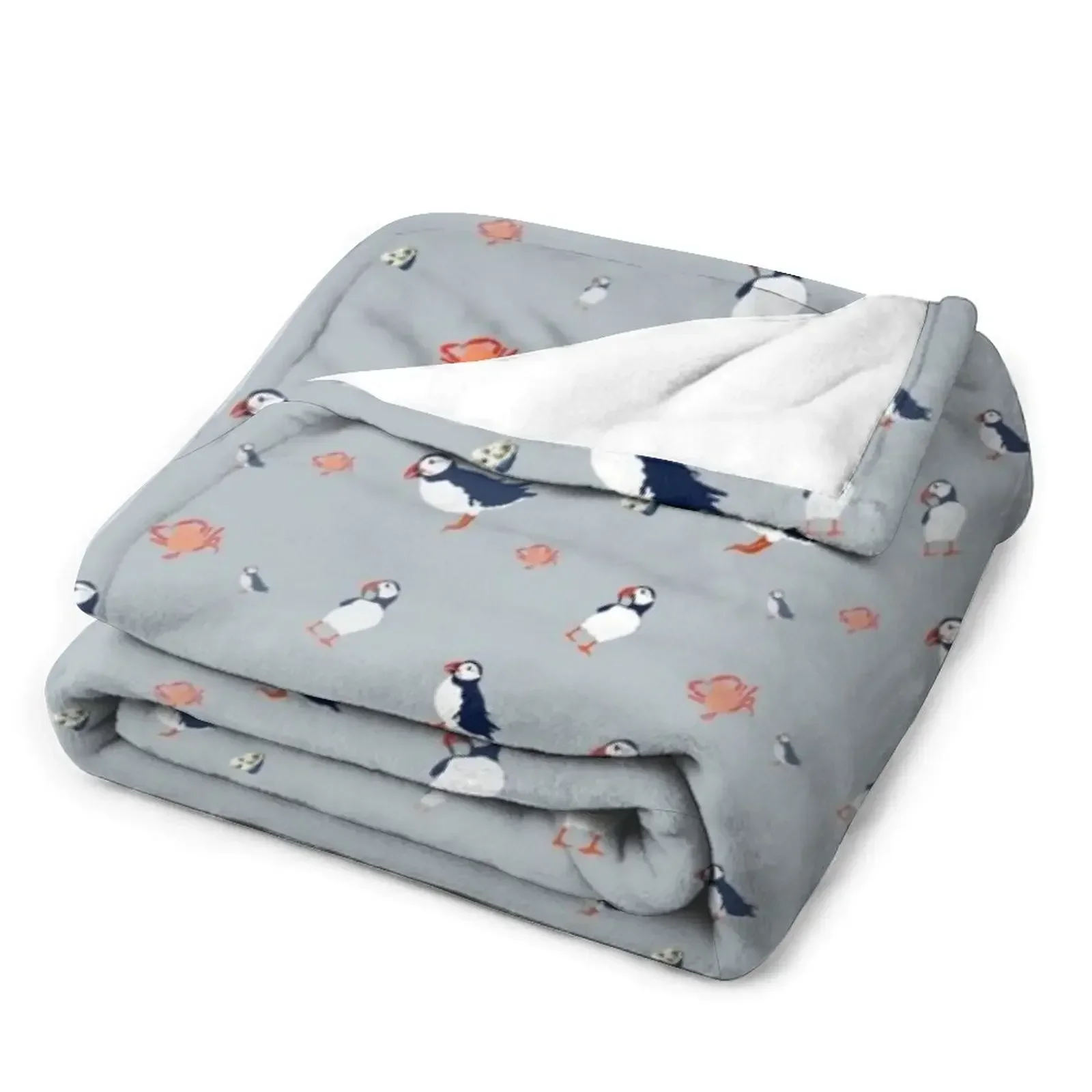 Puffins on grey Throw Blanket decorative Large Blankets