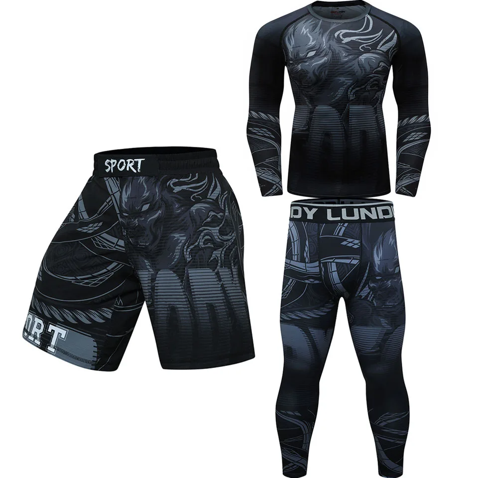 Rashguard mma Black roaring tiger Tight sets fighting Boxing jerseys muay thai shorts mma clothing rash guard jiu jitsu t shirt