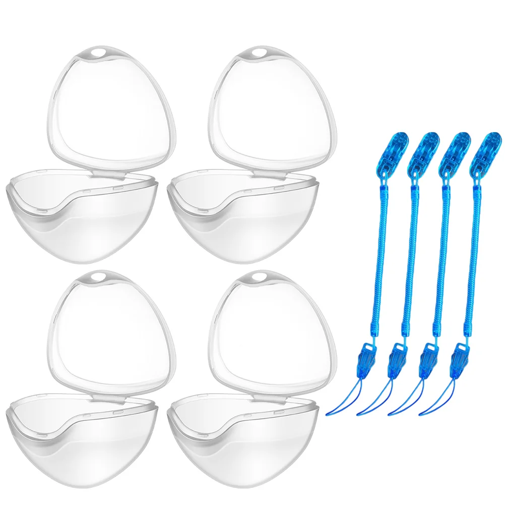 4PCS Portable Transparent Pacifier Storage Boxes Clip Containers Baby Infant Toddler Pacifier Cases with 4 Ropes