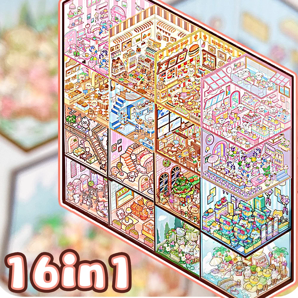 

4-16 шт. 2,5D мультяшная наклейка с пейзажем, сцена кабины, сделай сам, наклейка, укладка, праздничный подарок на день рождения, подарок для ребенка