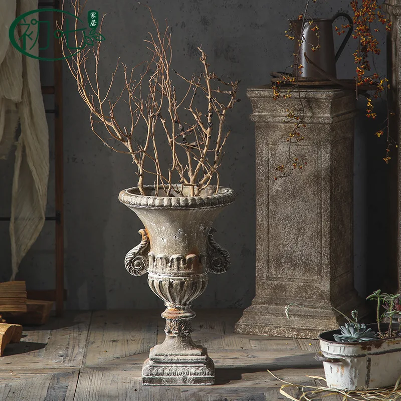 

Винтажная напольная ваза в готическом стиле, антикварный резной цветочный горшок для декора дома, украшения для свадеб и витрин, центральное украшение