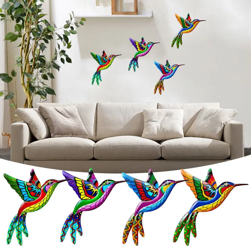 Colorful Metal Hummingbird Bird Art Sculpture Outdoor Home Wall Hanging Ornament Garden Fence Decor 22*26CM