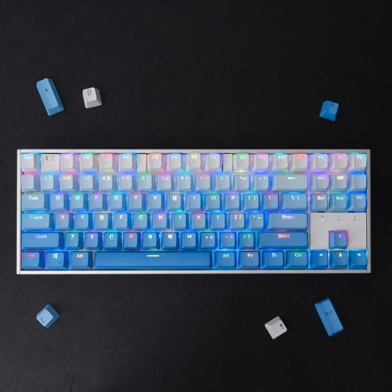 Gradient Blue Engraved Translucent Keycap Set Custom OEM Profile PBT Two-color Dip Dyeing Personality Mechanical Keyboard Keycap