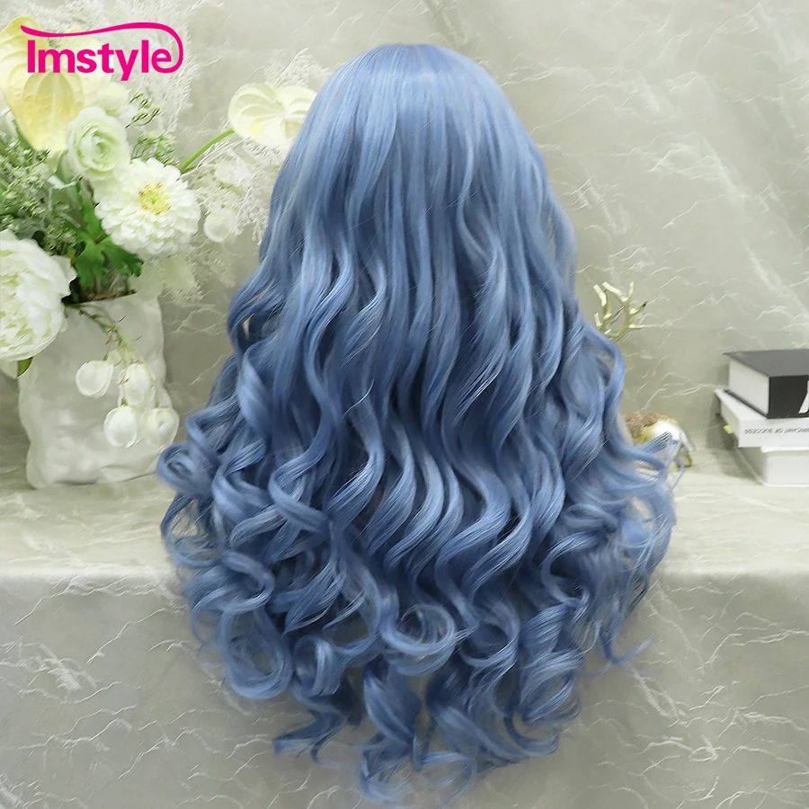 Imstyle Blue Wig Synthetic Lace Front Wig Natural Wavy Long Wigs For Women Heat Resistant Fiber Cosplay Wig