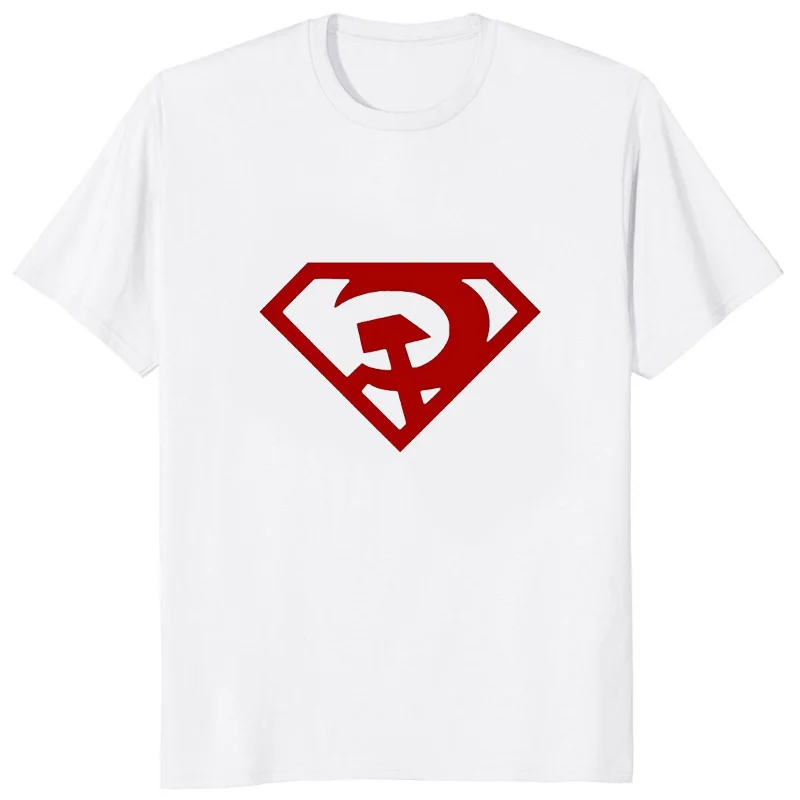 Superhero Funny Badge Man T Shirt Russia Communist T-shirt Casual Fashion Loose Soft Unisex Tshirt Hip Hop Streetwear Male Tees