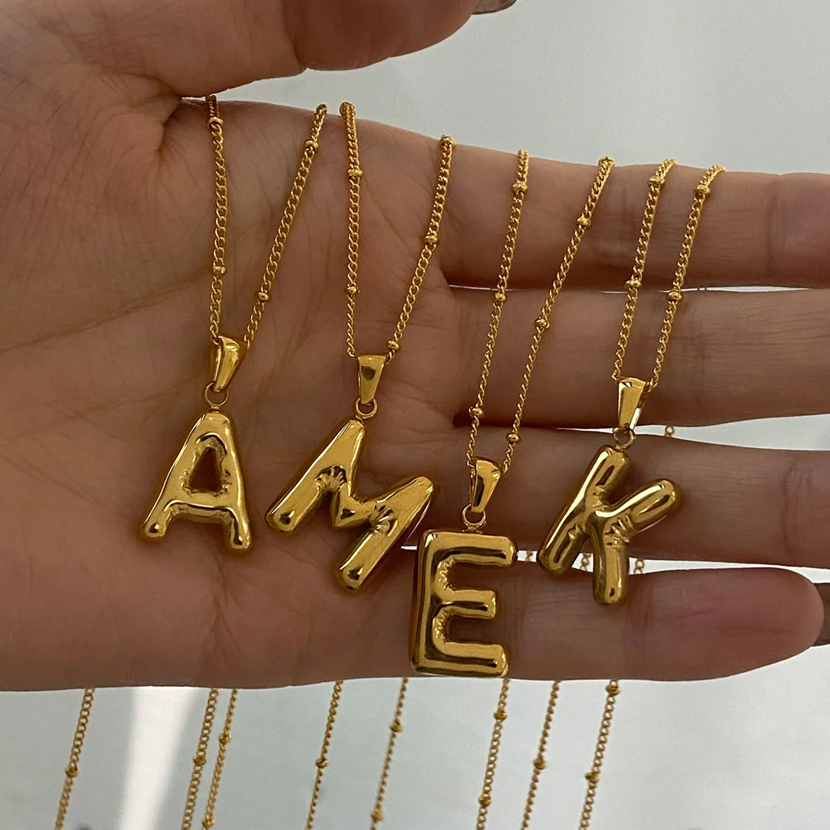 

18K Gold Plated Stainless Steel Chunky Bubble Initial Letter Necklace Gold Color A-Z Alphabet Pendant Jewelry Gifts Waterproof