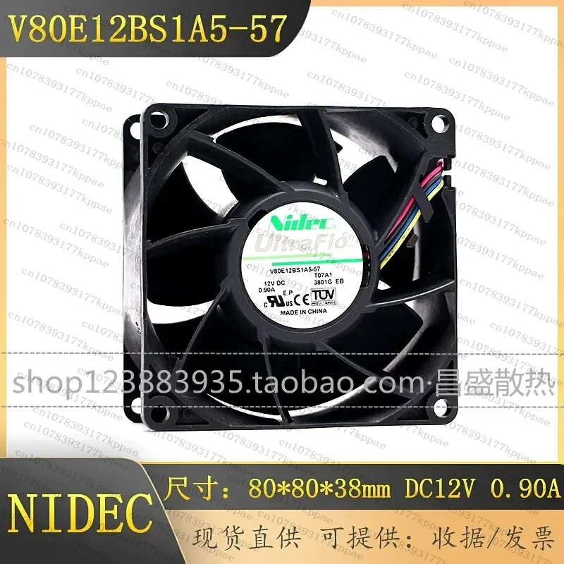 for Nidec V80E12BS1A5-57 12V 0.9A 8CM 4-Wire Temperature Control Speed Measurement Cooling Fan