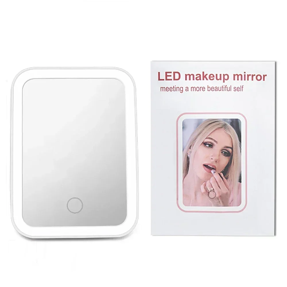 LED Makeup Mirror 3 Color Touch Dimmable USB Rechargeable Bedside Vanity Table Lamp Portable Foldable Mirrors For Outdoor Travel