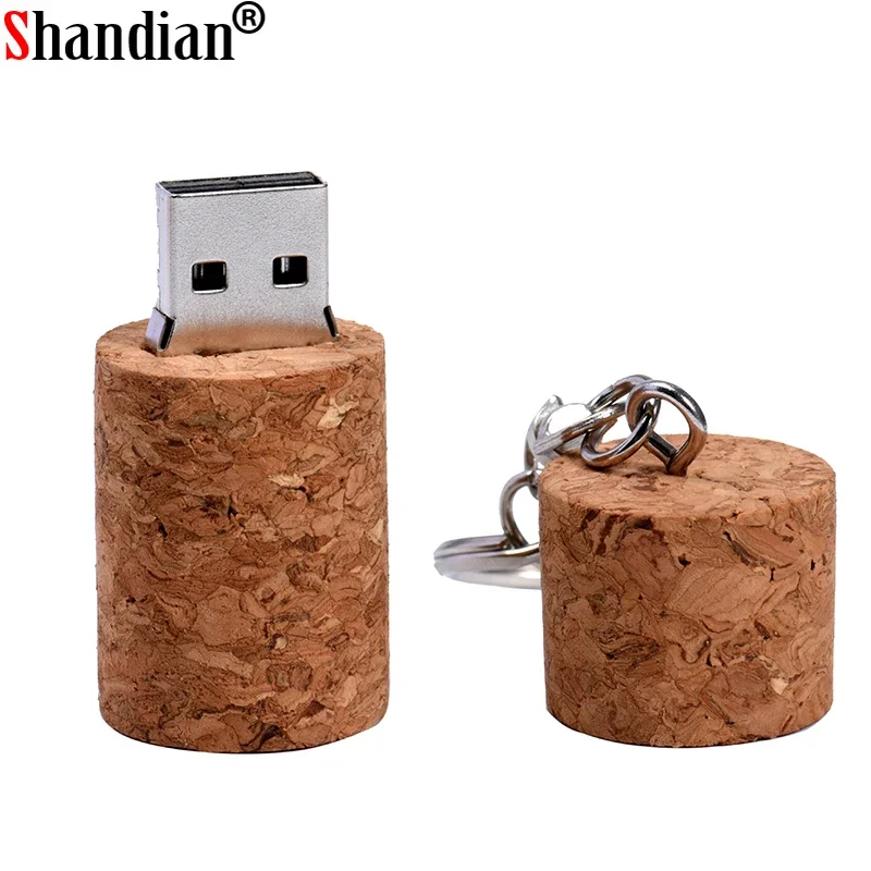 SHANDIAN-Cartão de Memória USB 2.0 Redondo Cork, Pen Drive Business, Chaveiro Presente, 8GB, 16GB, 32GB, 64GB, Presente