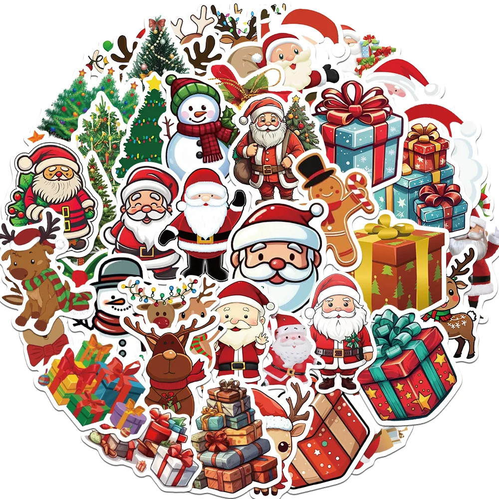 귀여운 만화 크리스마스 아트 스티커 팩 장난감 다이어리 노트북 스크랩북 전화 장식 그래피티 스티커 50개