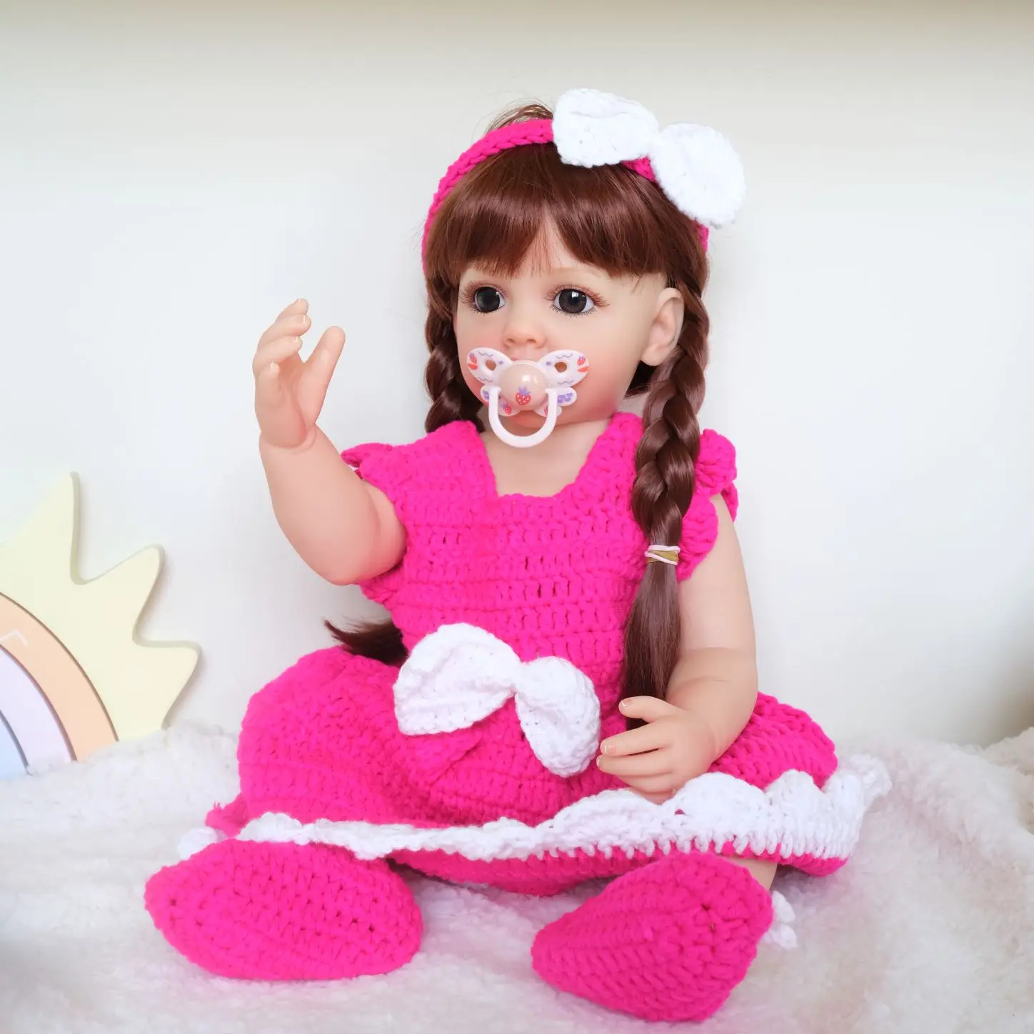 

SANDIE 55CM Full Body Silicone Soft Touch Reborn Toddler Princess Betty with pink dress Lifelike Real Baby Doll