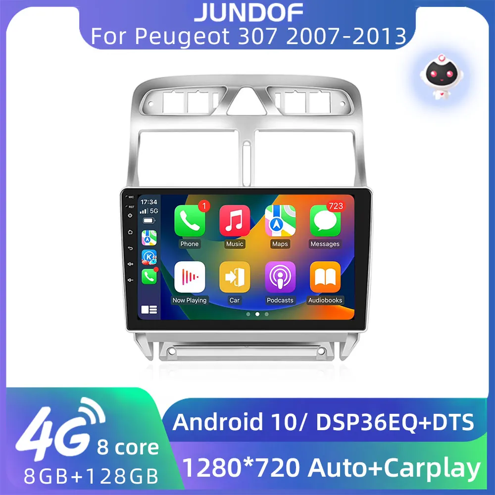 

JUNDOF 9" Android 2 Din Car Radio GPS RDS Multimedia Video Player for Peugeot 307 2007-2013 Autoradio Carplay 4G+WiFi DSP NO DVD