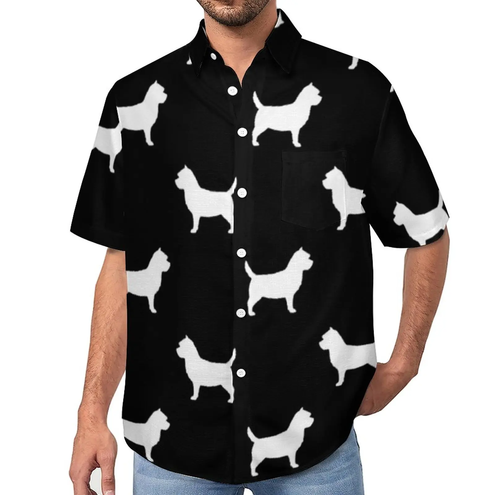 

Animal Silhouette Blouses Male Dogs Print Casual Shirts Hawaiian Short-Sleeve Printed Vintage Oversized Vacation Shirt Gift