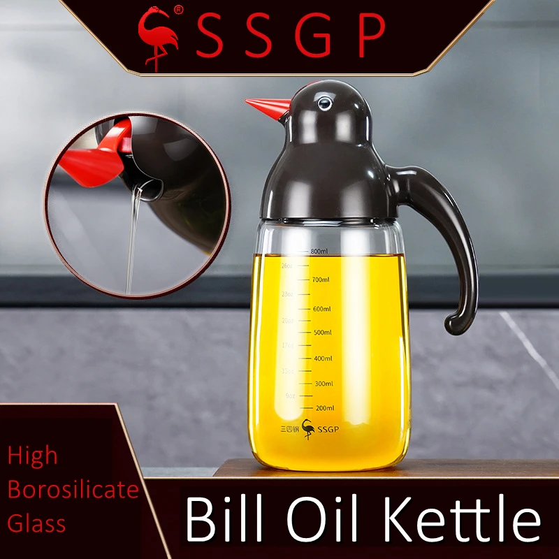 LFGB Certificate Original Design Bill High Borosilicate Glass Oil Kettle High Hardness 800ml Oil Bottle for Kitchen Accessories