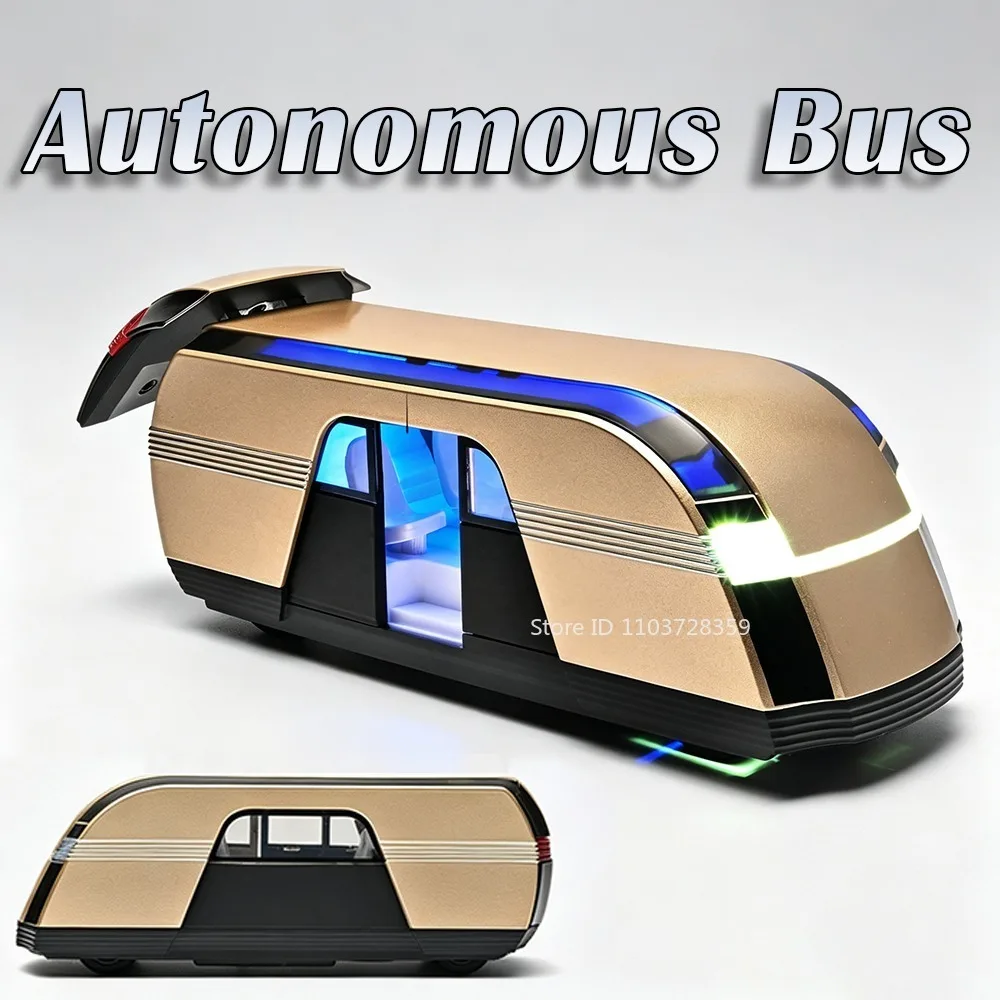 1:32 Driverless Bus Toy Models Cars Metal Diecast Miniature Pickup Off-road Car Doors Opened Sound Light Pull Back Decorations