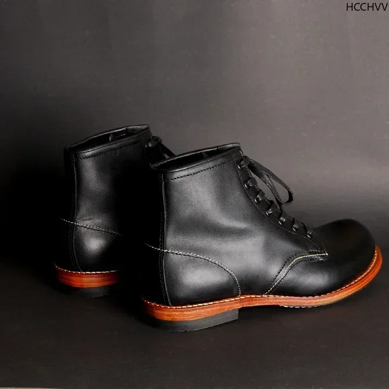 Vintage Men Goodyear-ściągane buty z prawdziwej skóry skrzydła mężczyźni Handmade podróże służbowe ślubne botki moda codzienna czerwone buty