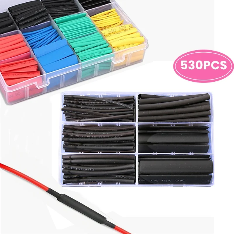 530-127pcs 2:1 Heat Shrink Tubing Sleeves Polyolefin Set Shrink Ratio for Wires Cables Multicolor Sleeves