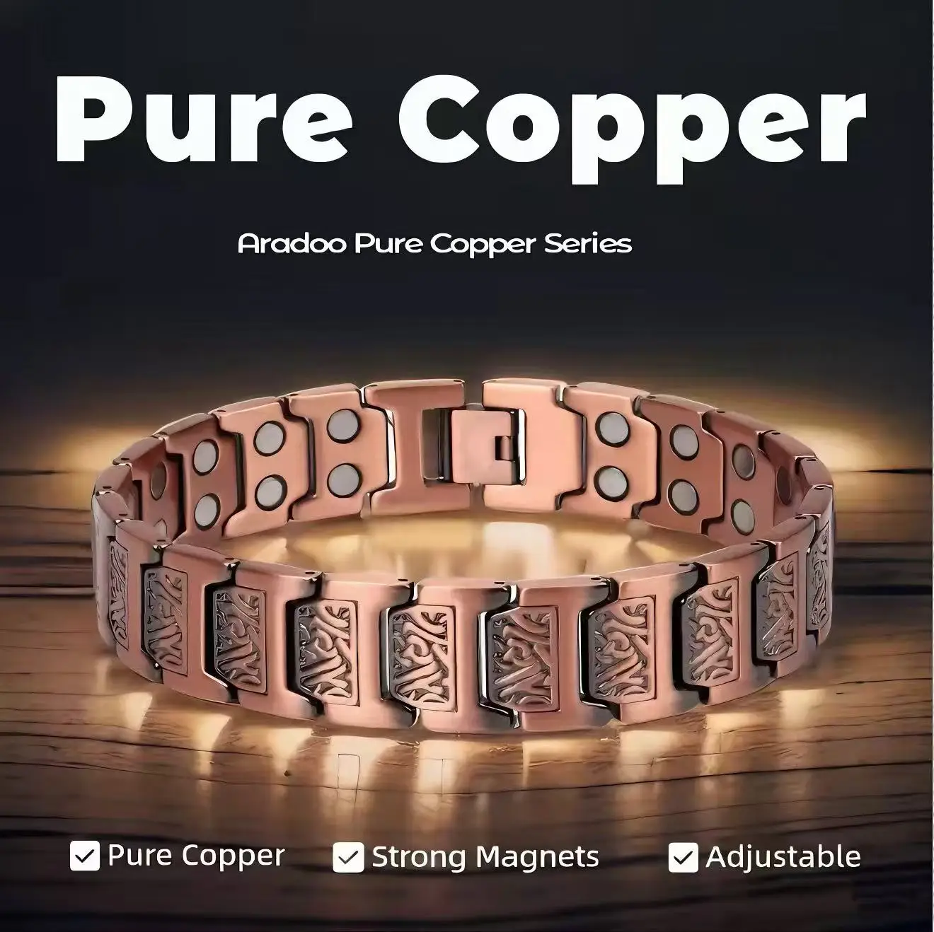 سوار مغناطيسي نحاسي قابل للتعديل للرجال والنساء - هدية مجوهرات للعلاج المضاد للحساسية مع أداة تحجيم، لهجة سوداء حديثة