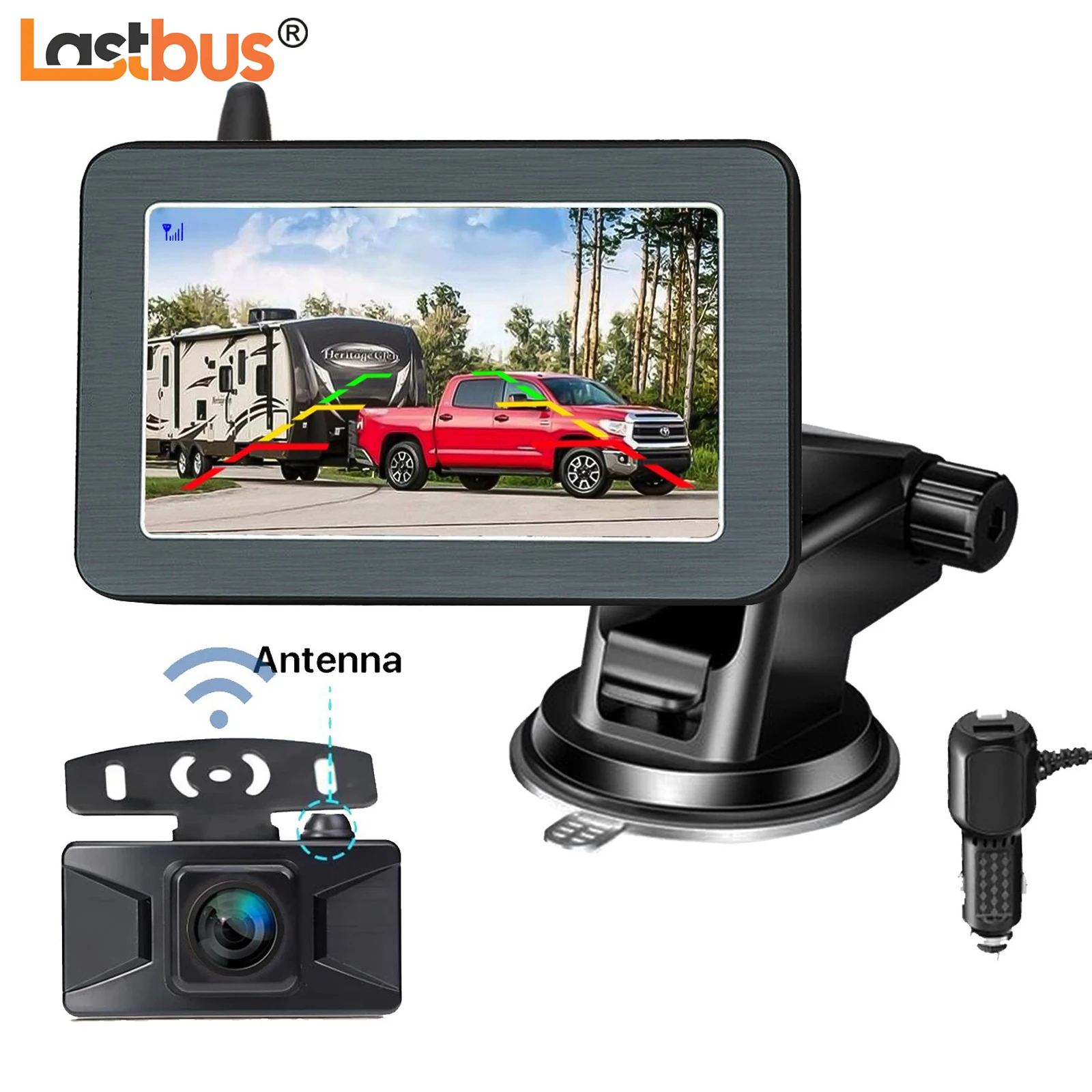 

Digital Wireless Car 5'' Parking Monitor With Windscreen Suction 1080P License Plate Backup Camera Night Vision Waterproof Kits