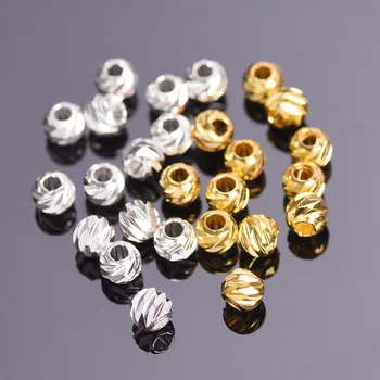 Perline distanziatrici allentate in metallo ottone placcato color argento rotondo intagliato 3mm 4mm 5mm 6mm 8mm per la creazione di gioielli