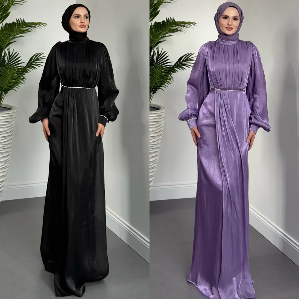 Personalizado de alta qualidade clássico strass ruched em linha reta gola alta vestidos longos sob medida vestidos de ocasião tamanhos disponíveis