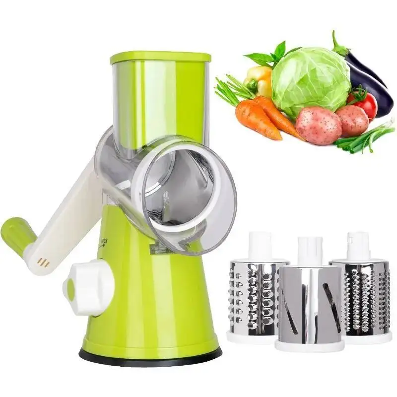 

Rotary Cheese Grater Vegetable Cutter & Slicer Manual Kitchen Chopper Hine With 3 Sharp Drums Multifunctional Potato Shredder