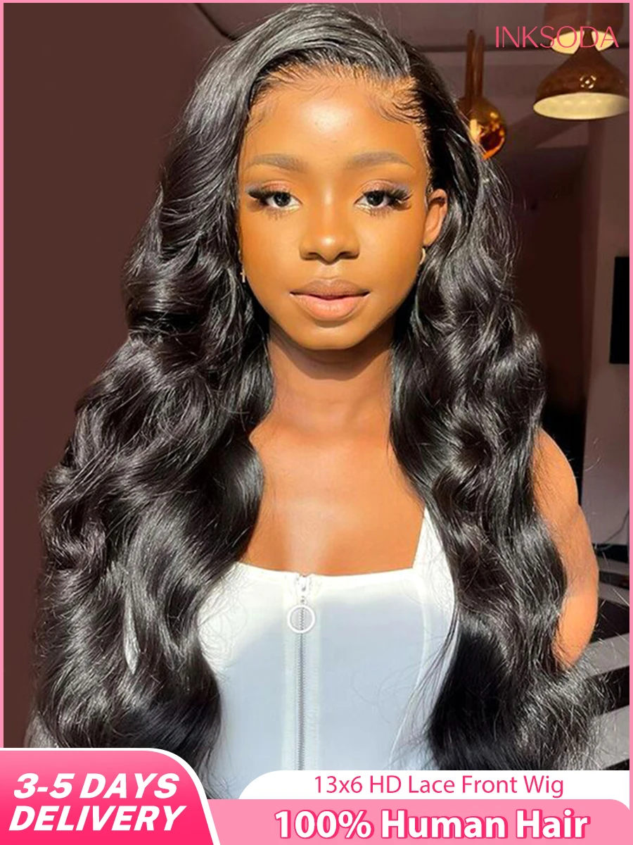 

220 Density Body Wave 13x6 HD Transparent Lace Front 100% Human Hair Wig Black 13x4 Lace Frontal Wigs 30 40 Inch PrePlucked Lace