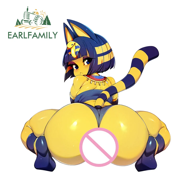 

EARLFAMILY NSFW Ankha Cat Furry Car Sticker Sexy Big Butt Windows Decal Personality Girl Waifu Racing Accessories Truck Decor