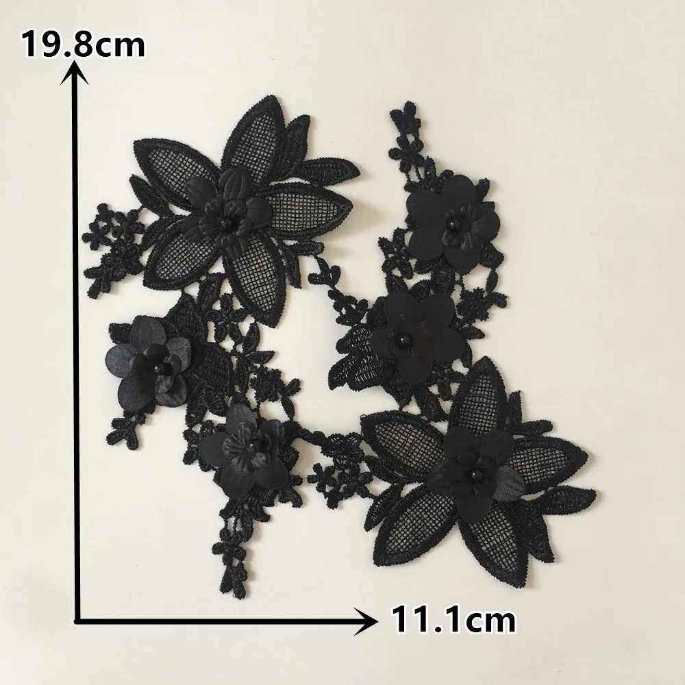 A pair of sale 3D flower Embroidery Polyester Lace collar DIY application Lace fabric Materials ABS pearl Dress Sewing Accessory