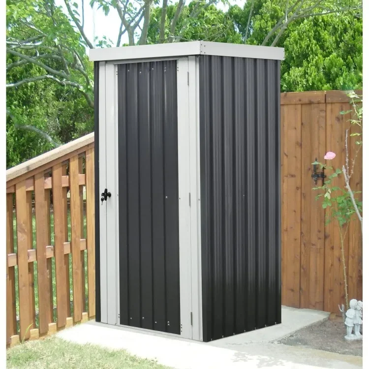 Galvanized Steel Single Door Patio Storage Shed for Garden Tools with Twist Lock and Key Security, 2 Tool Hooks (3'x3'x6') Dark