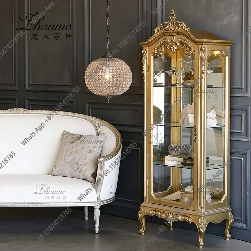 

LlFrench Solid Wood Furniture Antique Wine Cabinet High-end Carved Gold Decorative Cabinet Antique Jewelry Cabinet